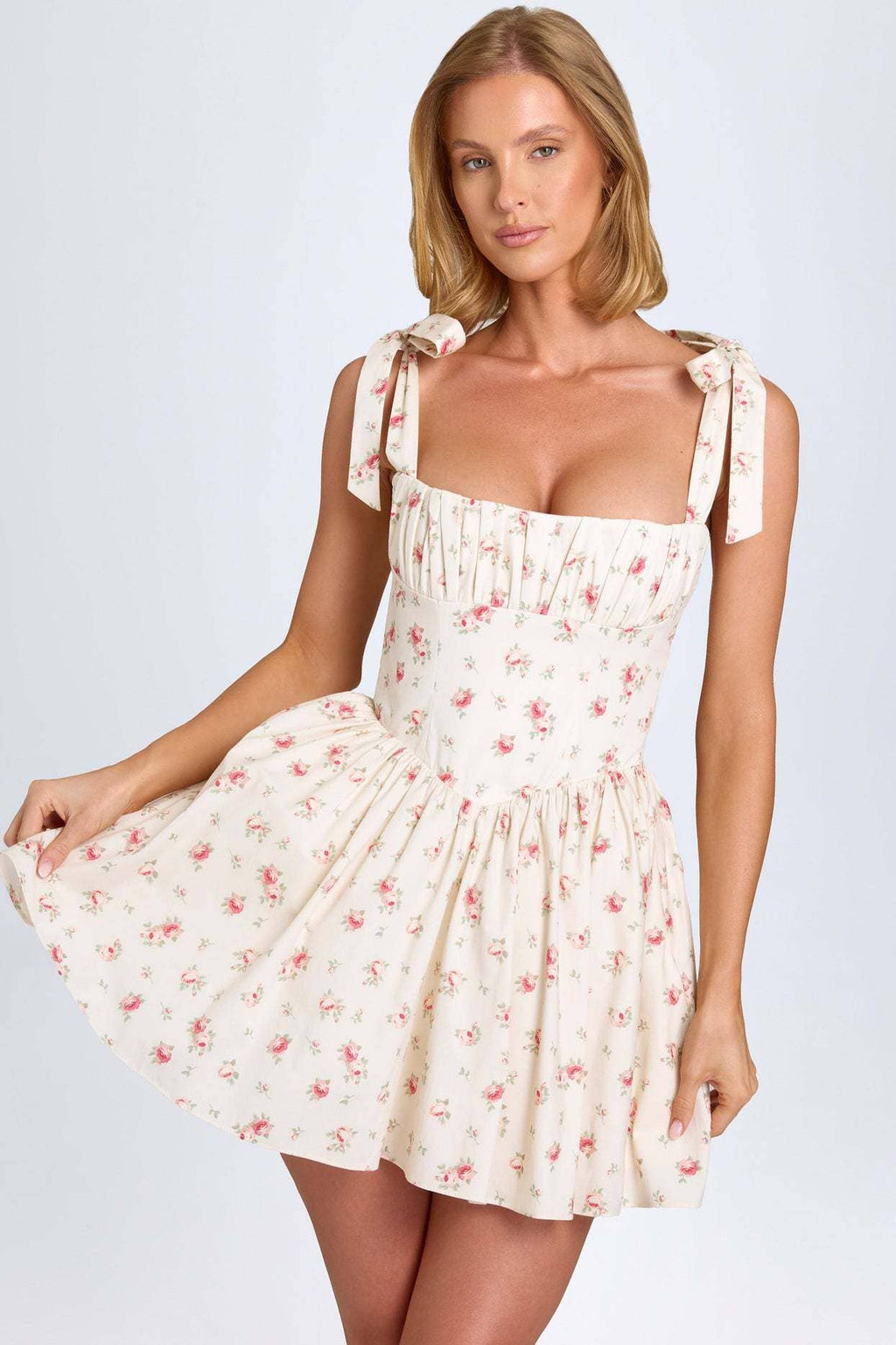 Fashionable square neck high-waist dress