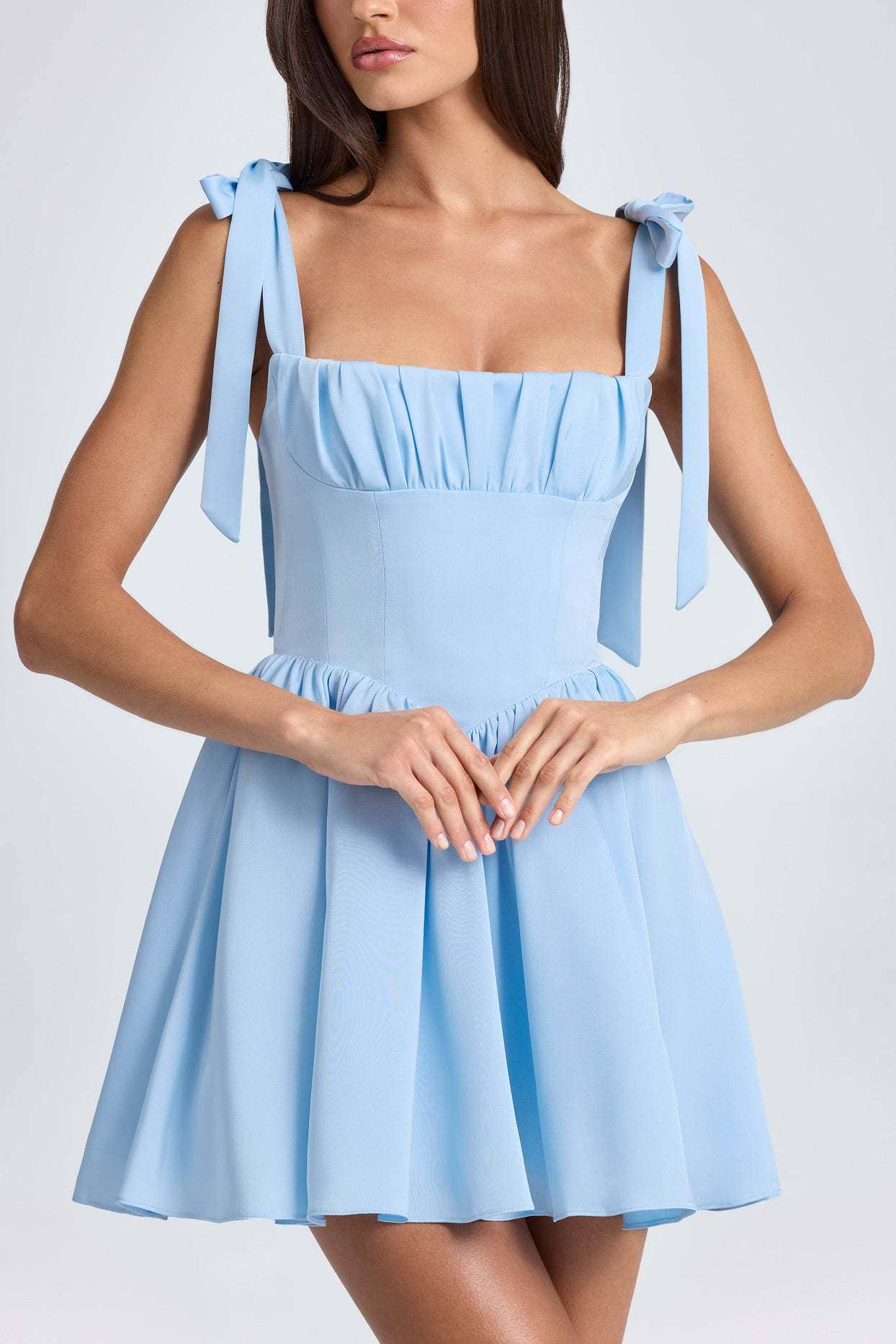 Fashionable square neck high-waist dress