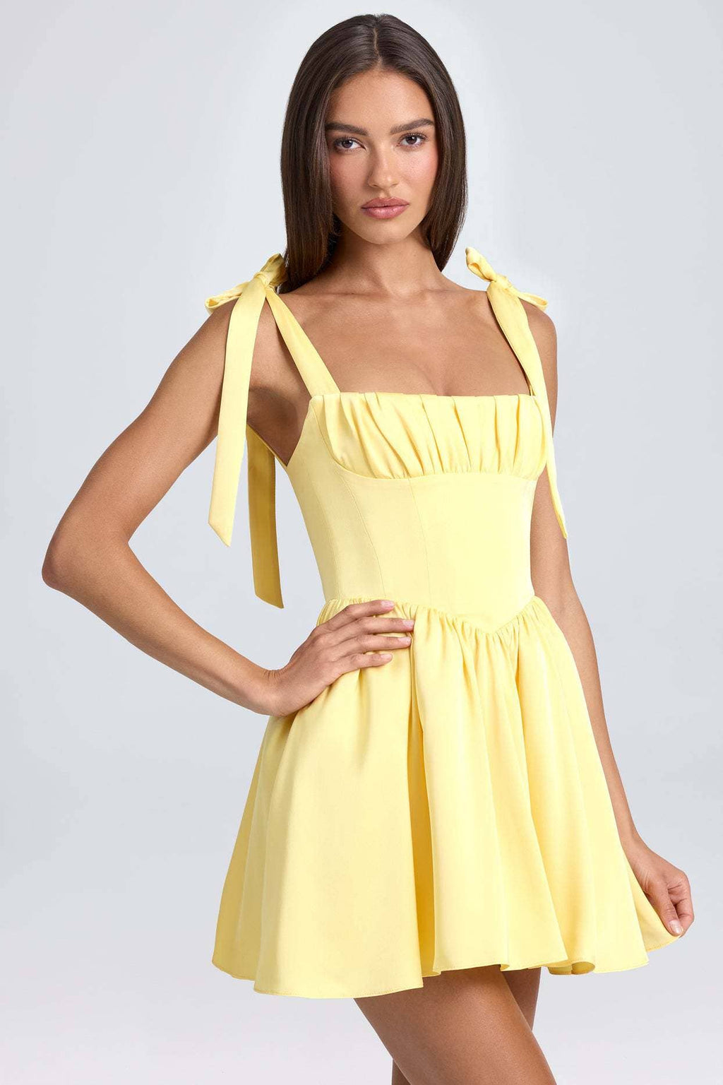 Fashionable square neck high-waist dress